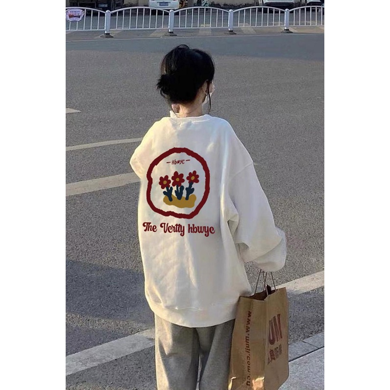 NRVP Áo thun tay dài oversize in họa tiết phong cách Hàn Quốc thời trang cho nữ