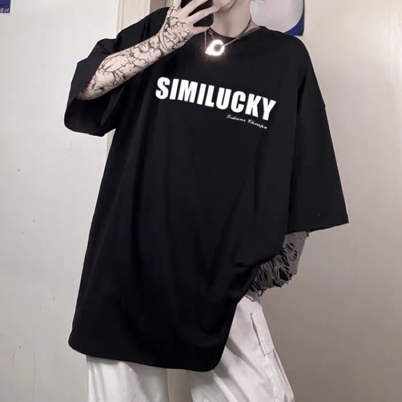 Áo phông ,áo thun tay lỡ form rộng chất coton dày đẹp in chữ lucky
