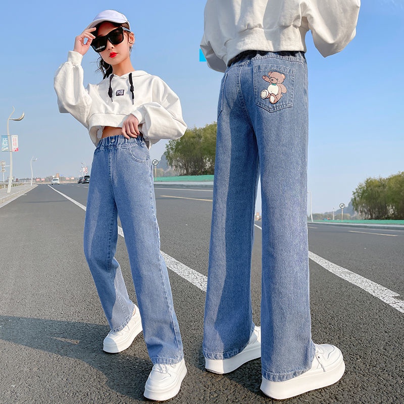 Quần jeans Dài Ống Rộng Phong Cách Thời Trang Xuân Thu Mới Dành Cho Nữ