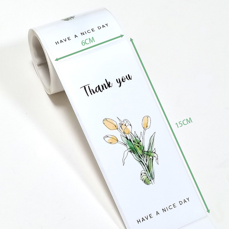Cuộn Tem cảm ơn, nhãn dán thank you, tem niêm phong thiết kế hoa