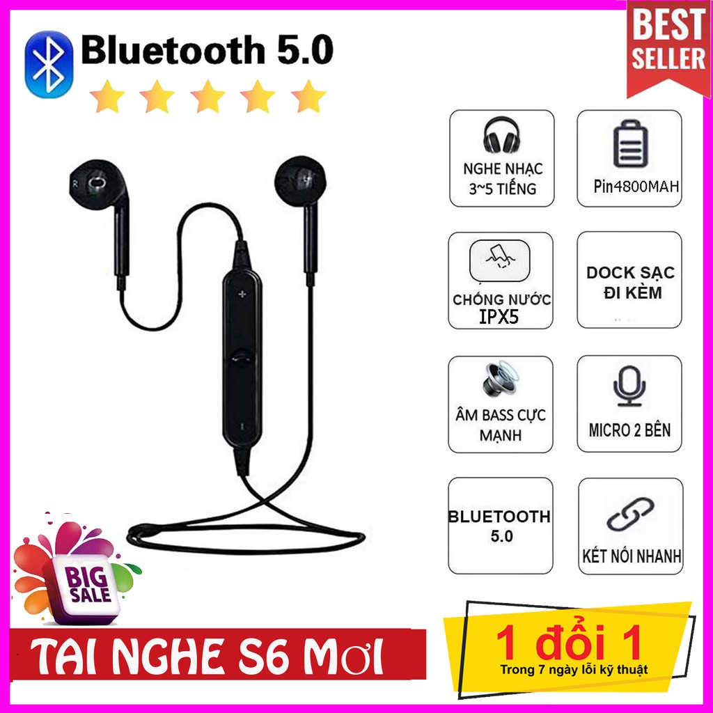 Tai nghe bluetooth thể thao không dây S6 ĐẸP- NHỎ GỌN- ÂM THANH CỰC HAY 💥SIÊU RẺ💥 💥SIÊU HOT💥