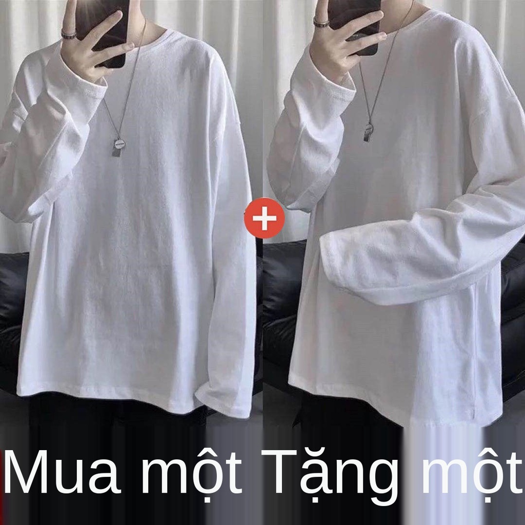 Mua một tặng một mùa xuân và mùa thu Hong Kong phong cách in hoang triều thương hiệu áo thun dài tay nam phiên bản Hàn Q