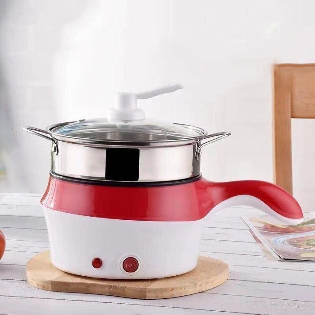 HÀNG XỊN Nồi Điện Mini Hai Tầng Đa Năng 18cm Tặng Kèm Khay Hấp có thể Chiên, Xào, Nấu ăn, nấu cơm, nấu lẩu mini