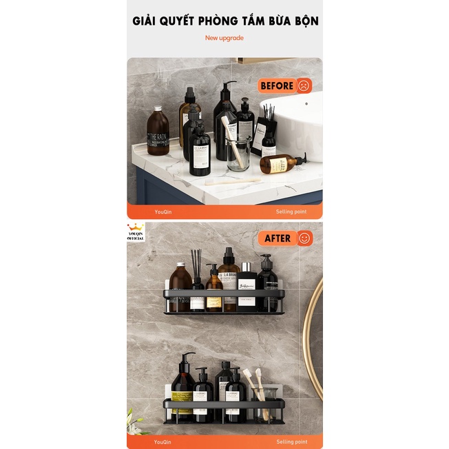 Kệ Đựng Đồ Nhà Tắm, Nhà Bếp Dán Tường - YouQin Chất Liệu Hợp Kim Nhôm Chống Gỉ, Chống Ẩm Mốc, Dán Keo Siêu Chắc