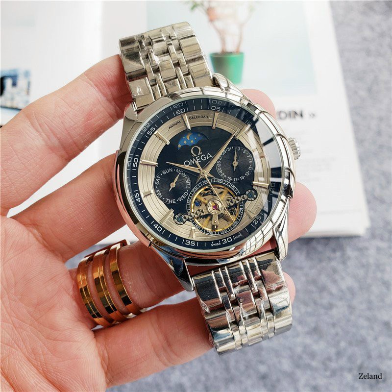 Đồng Hồ Nam Thời Trang Skeleton Automatic OM - Dây Thép - Size 42mm
