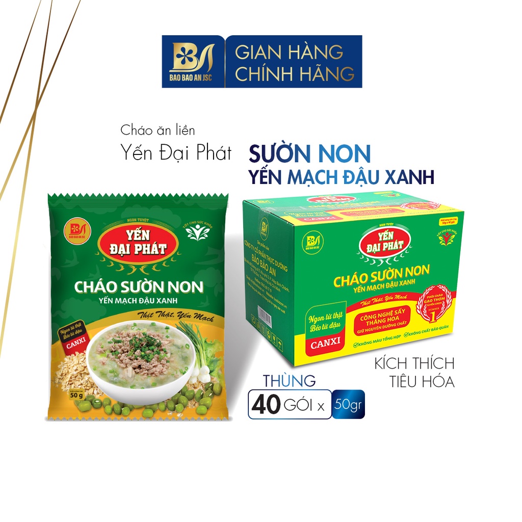 Cháo Sườn Non Yến Mạch Đậu Xanh - Yến Đại Phát - Thùng 40 gói x 50g