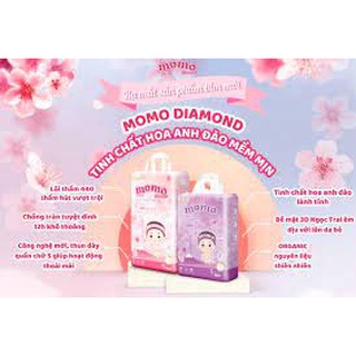 Bỉm tã dán/quần đủ size momo diamond organic s64/ m60/l54/xl50/xxl48/xxxl46 tinh chất hoa anh đào
