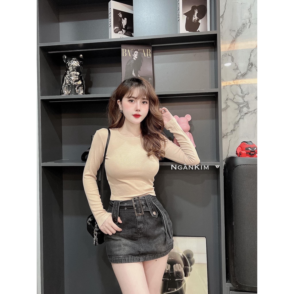 Áo giữ nhiệt nữ dài tay chất len tăm co giãn 3 chiều, Áo len cổ tròn nhiều màu phong cách Hàn Quốc