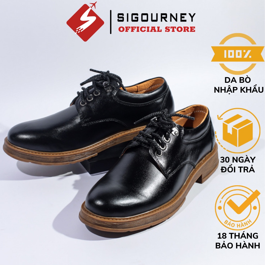 Giày Đốc da bò màu đen phong cách bụi bặm SIGOURNEY SDR02 - BH 18 tháng