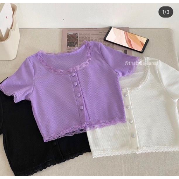 ÁO THUN PHỐI REN ĐÍNH NÚT XINH SANG LẮM LUÔN 🦐🦐 [Hàng Siêu Cấp] | BigBuy360 - bigbuy360.vn