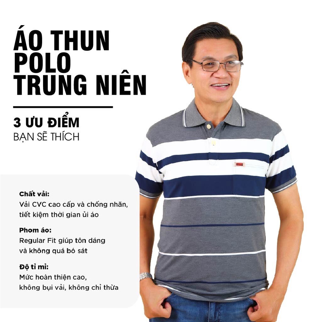 Áo thun nam có cổ trung niên vải cotton xịn loại áo thun nam form rộng rãi cho người lớn tuổi có túi SZIE 50KG-90KG