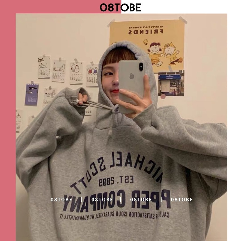 Áo hoodie nỉ bông xám tím unisex, thời trang thu đông 2021.