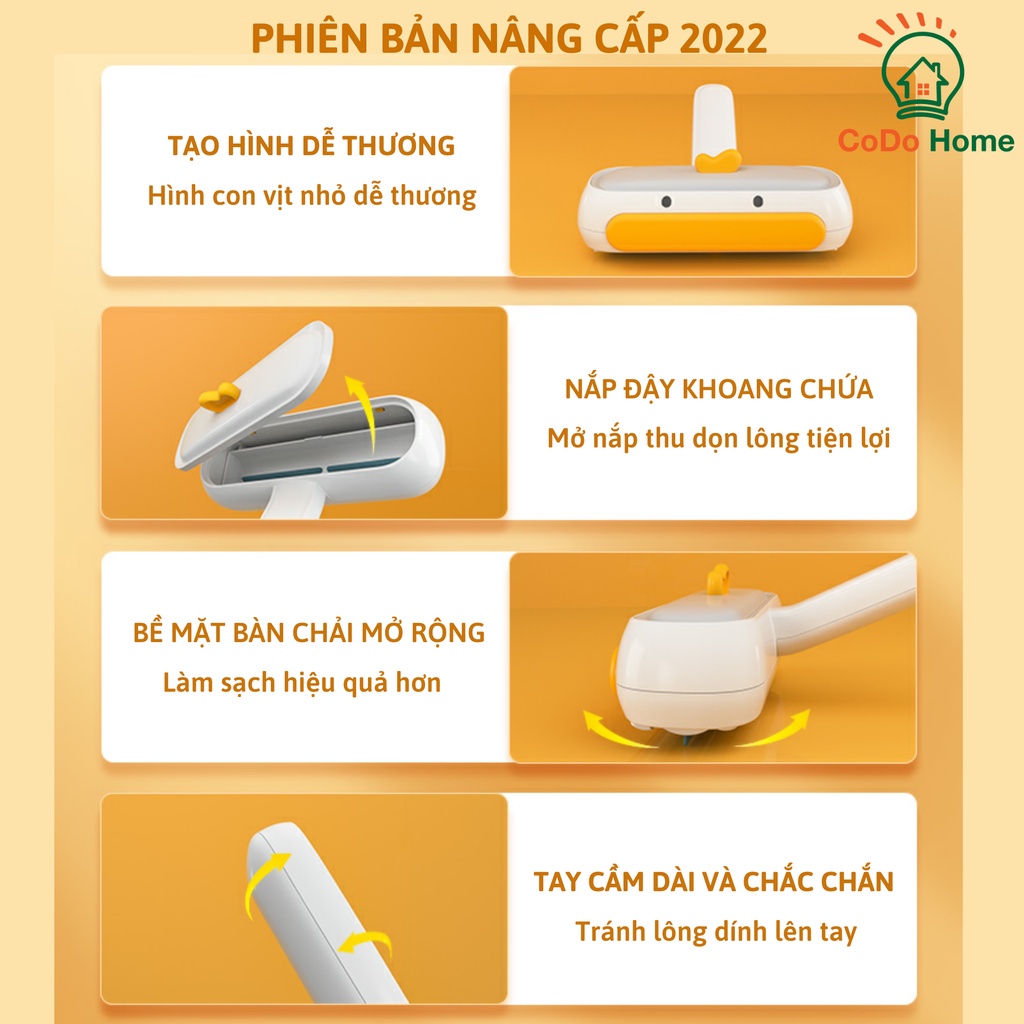 Cây Lăn Lông Mèo Tĩnh Điện Vịt Vàng, Cây Lăn Lông Tĩnh Điện Hút Lông Chó Mèo Làm Sạch Ga Giường Hiệu Quả