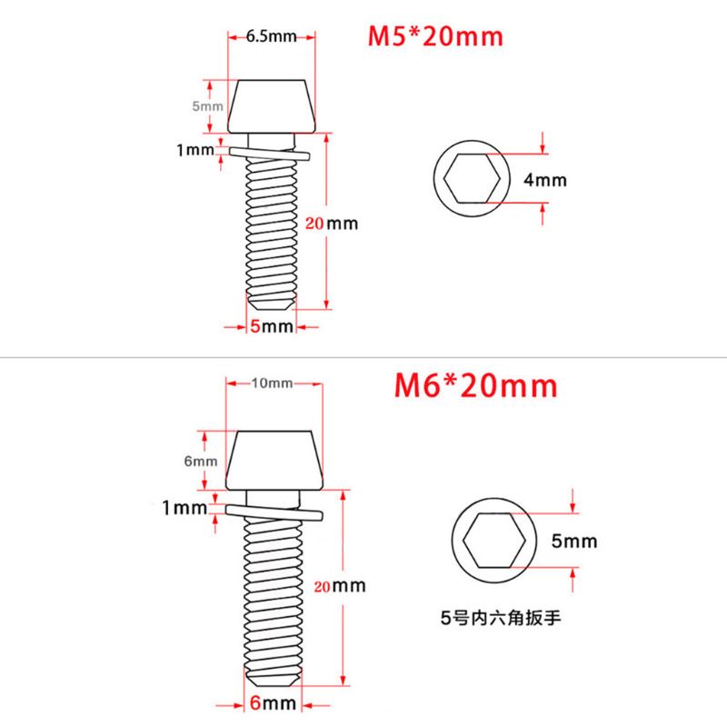 Bộ 5 Ốc Vít M5x20mm M6x20mm Cho Xe Đạp Leo Núi