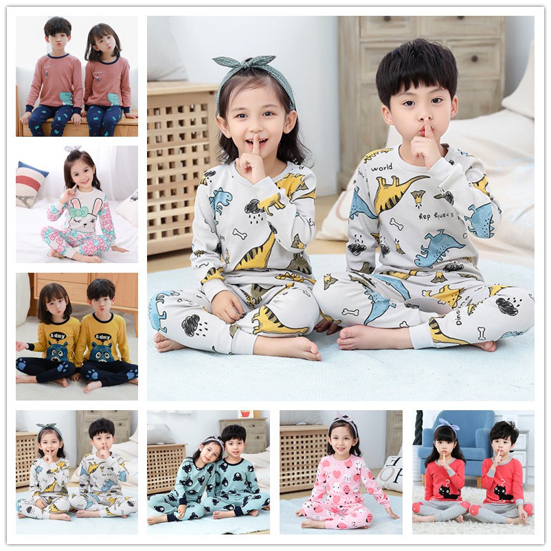 Bộ Đồ Ngủ Pijama Tay Dài Chất Cotton Thời Trang Xuân Thu Cho Bé 100-160cm