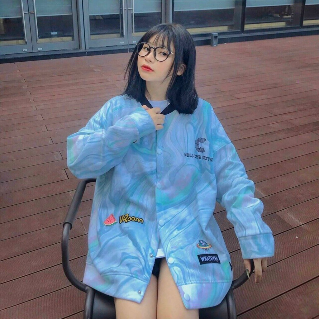 Áo cardigan nữ loang màu in hình họa tiết kiểu dáng Hàn có kèm video