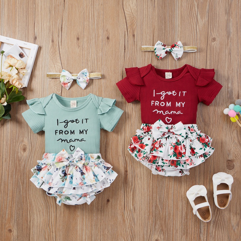 Set Đồ 3 Món Gồm Đầm + Quần Short + Băng Đô Cho Bé Gái Sơ Sinh 0-24 Tháng Tuổi