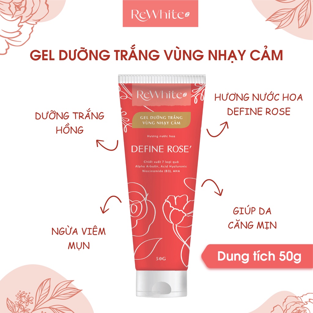 Gel dưỡng trắng vùng nhạy cảm Rewhitez hương nước hoa Define Rose tuýp đỏ dung tích 50g