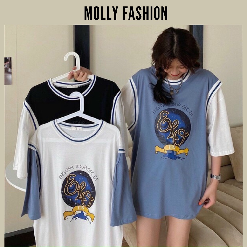 Áo thun tay lỡ Unisex form rộng Bóng rổ phối tay ENGLISH TOUR form rộng Freesize Molly Fashion