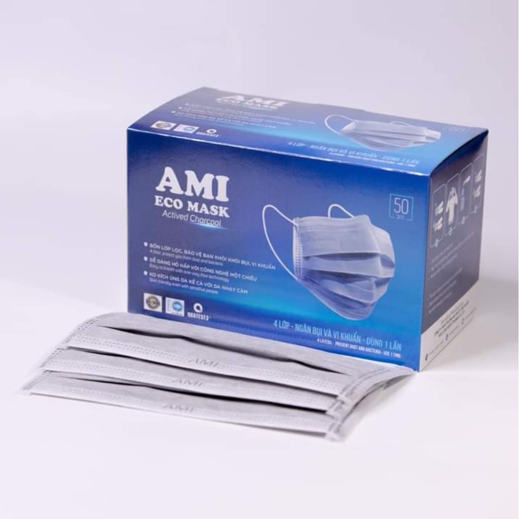 Khẩu trang y tế Ami - mầu xám 4 Lớp  (hộp 50c) - Ami official