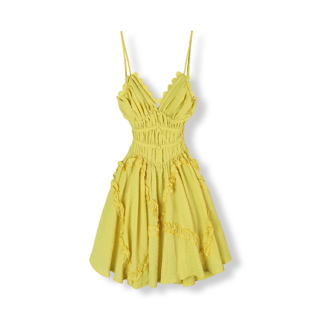 Đầm Ngắn Nữ Sundress Ruffle Waist , Chất Vải Kate Thoải Mái , WDN000246 , SOMEHOW