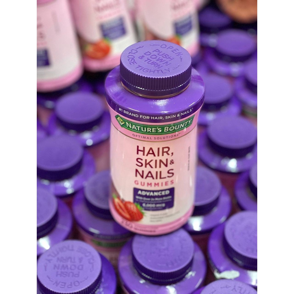 Kẹo dẻo mọc tóc, đẹp da ⚡ HÀNG CAO CẤP ⚡ Kẹo dẻo Hair, Skin & Nails Gummies, 230 viên, Vị dâu, 6000mcg Biotin