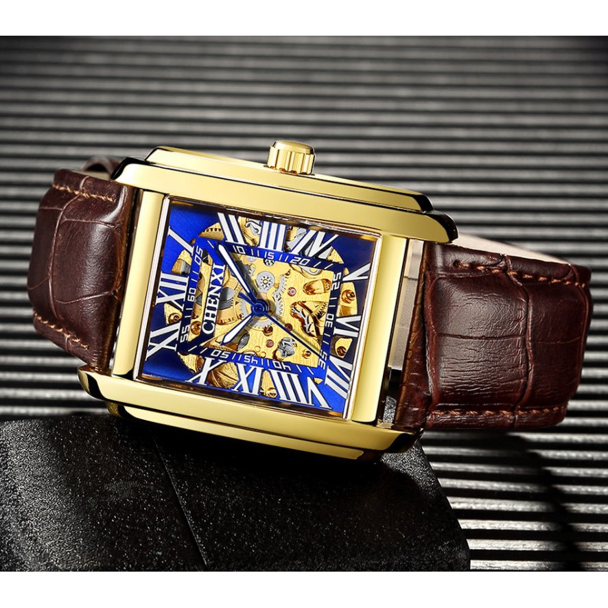 Đồng hồ đeo tay nam mặt vuông Chenxi automatic - Đồng hồ cơ  mặt vuông sang trọng