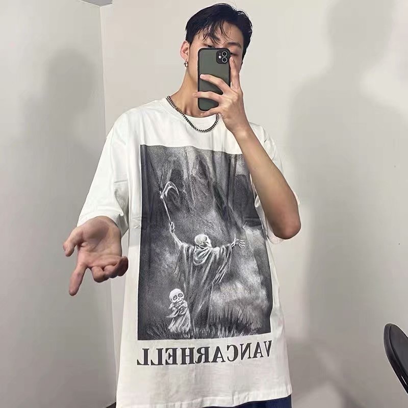 Áo Thun Nam Tay Ngắn Dáng Rộng Phong Cách hip hop Cá Tính Size M-8XL