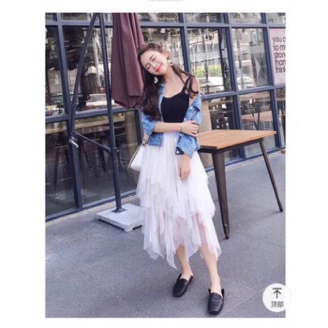 Chân váy lưới lệch tà bánh bèo cá tính