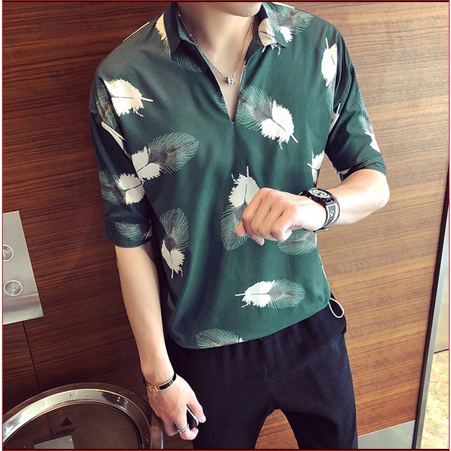 Áo sơ mi nam họa tiết lá LinhDan Store K9
