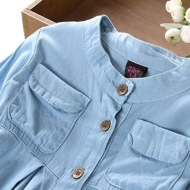 Đầm Denim Tay Dài Thời Trang Xinh Xắn Cho Bé Gái