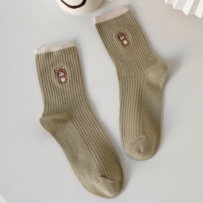 Tất Cổ Cao Viền Nâu Gân Caro Gấu ERASHOP 079491 - Phù Hợp Mang Sneaker, Vải Co Giãn 4 Chiều, Màu Đơn Giản, Rẻ Đẹp