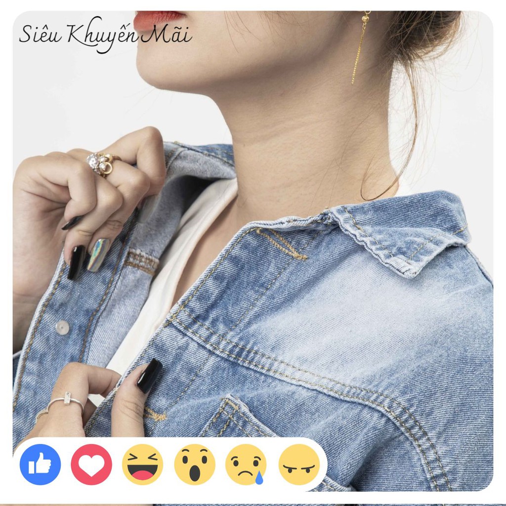 Áo khoác jean nữ phối chữ happy jnes, áo khoác bò cá tính phong cách ulzzang chống nắng fantactisshop555