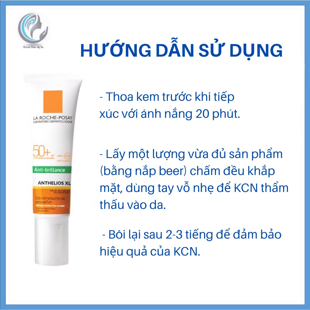 Kem chống nắng Laroche Posay vạch xanh cho da dầu mụn Anthelios antishine my touch gel cream SPF50+ CN16