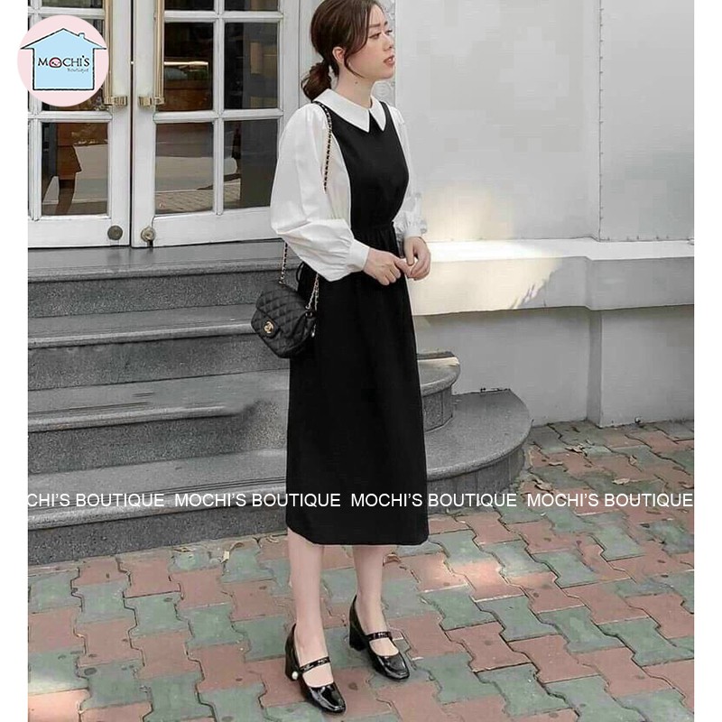 Váy đầm vintage tiểu thư dáng dài, mẫu váy đầm babydoll tay phồng cổ bẻ có dây rút eo điều chỉnh,kiểu dáng nhẹ nhàngM046 | BigBuy360 - bigbuy360.vn