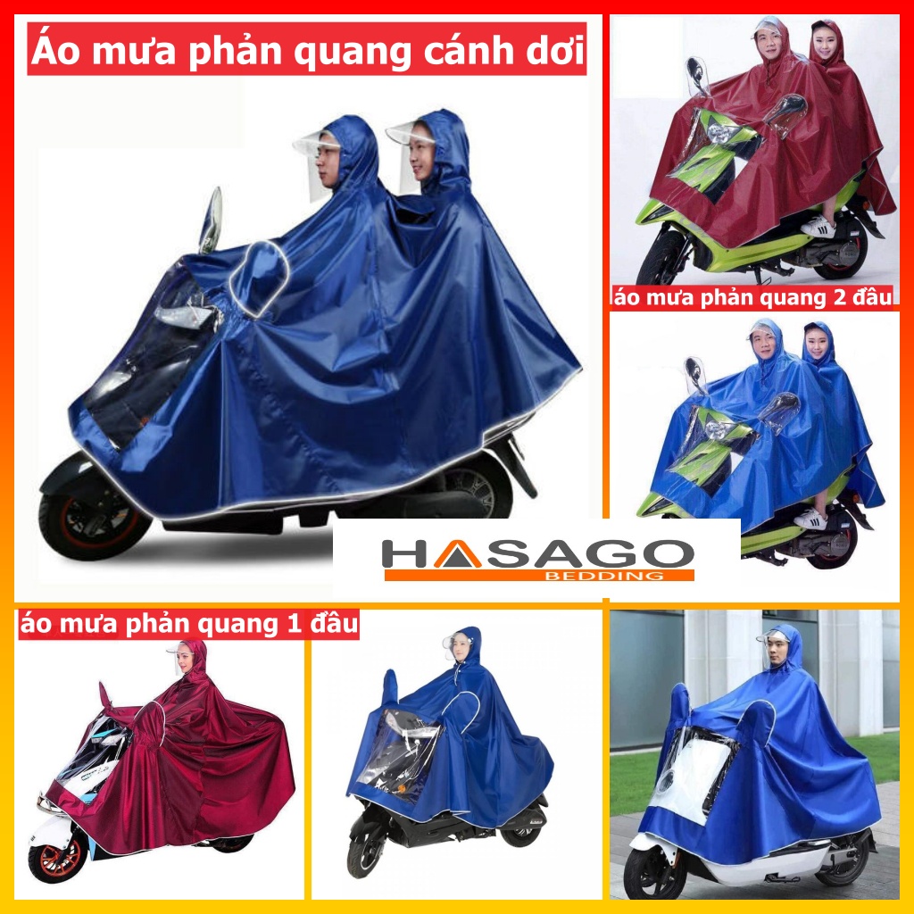 Áo Đi Mưa Áo Mưa cánh dơi vải dù Nam Nữ 1 đầu 2 đầu  Phản Quang Xẻ Tà Đi xe máy có kính trong suốt