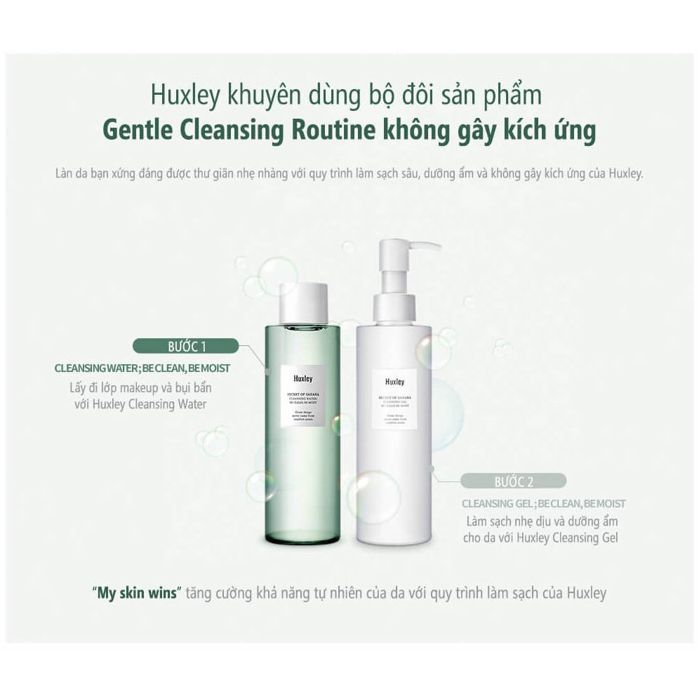 Nước Tẩy Trang Dịu Nhẹ Chiết Xuất Xương Rồng Huxley Cleansing Water Be Clean Be Moist 200ml