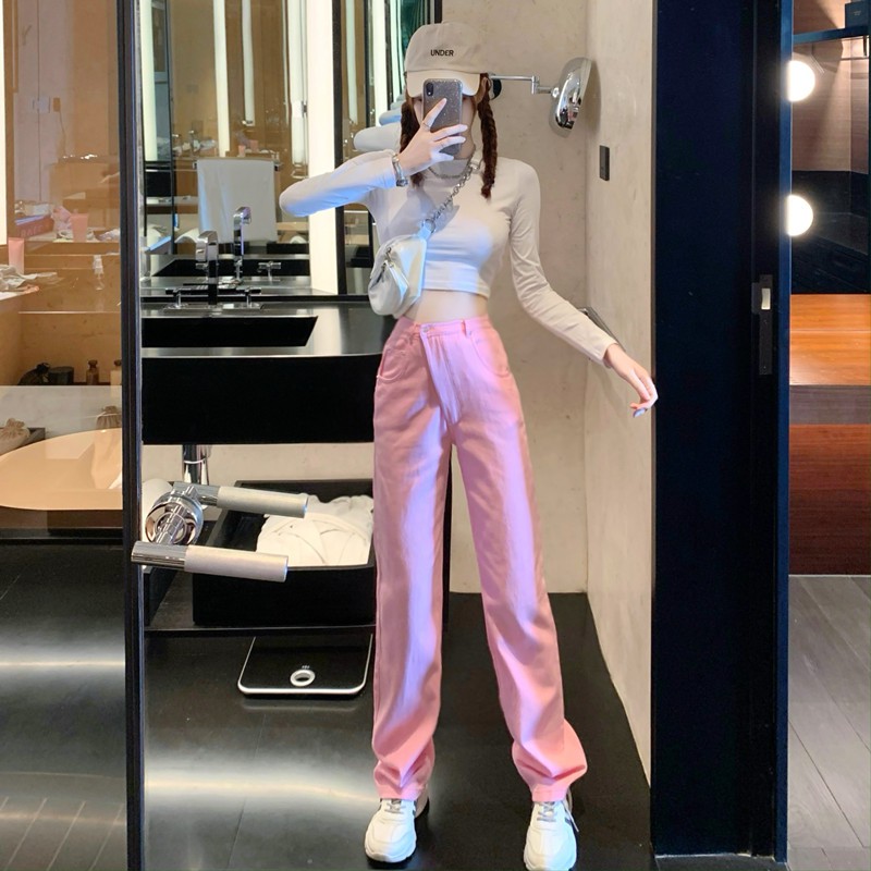 Quần jean ống rộng suông cạp cao Emilyshop phong cách ulzzang