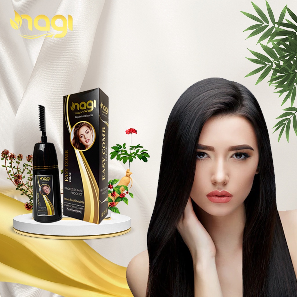 Dầu gội nhuộm tóc thảo dược màu Đen Nâu Trầm Nagi DARK BROWN 04 chiết xuất từ thiên nhiên chai 400ml