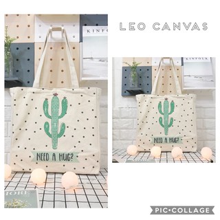 [Hình chụp thật] Túi Tote Túi Vải Leo Canvas Xương Rồng Chấm Bi