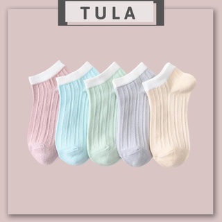 Tất nữ vớ nữ cổ ngắn trơn kẻ gân nhiều màu Set 5 đôi tất vớ Tula, Tất vớ nữ Hàn Quốc xinh xắn dành cho nữ