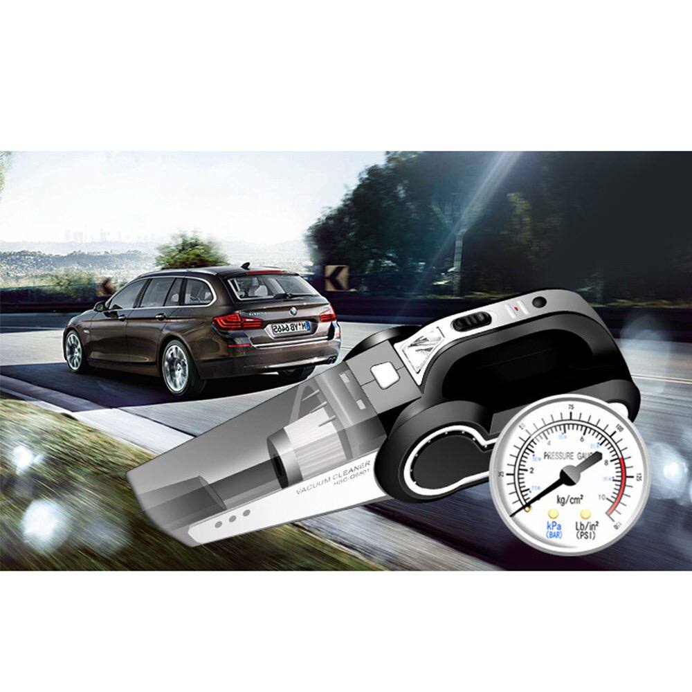 Máy Hút Bụi Kiêm Bơm Lốp Ô Tô 4 Trong 1  Có Đèn Led, Đo Áp Suất Lốp Chính Xác