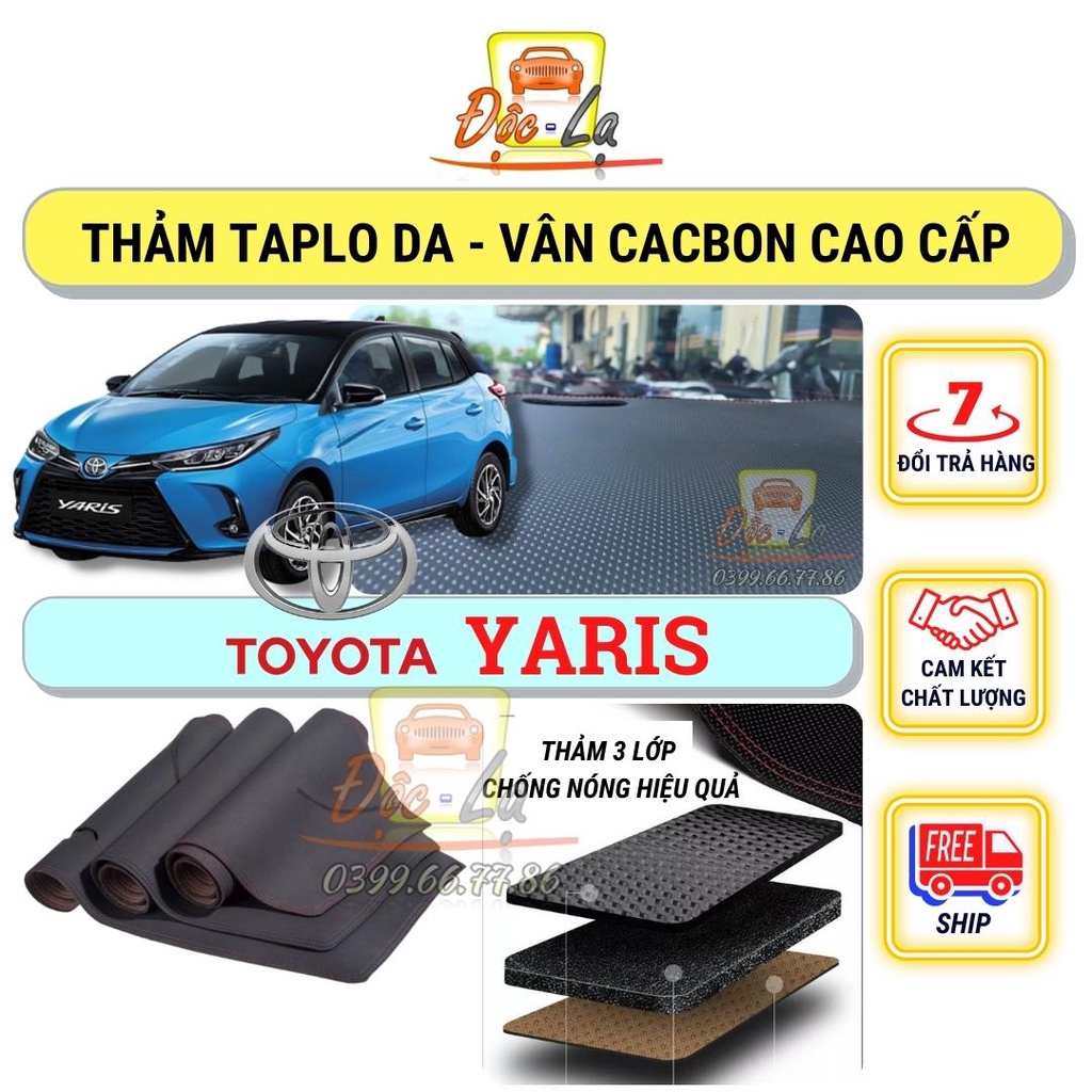 Thảm Taplo Toyota Yaris 2019 - 2021 vân Cacbon 3 lớp cao cấp, chống nóng, bảo vệ ô tô hiệu quả