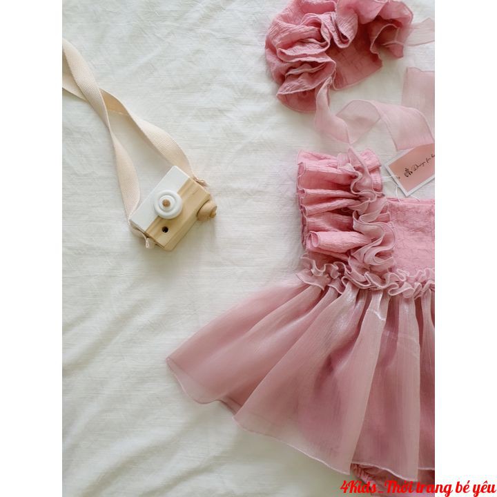 Body váy cánh tiên phối tay bèo tơ hồng ♥️♥️ kèm mũ siêu dễ thương♥️♥️ quà tặng cho các công chúa nhỏ