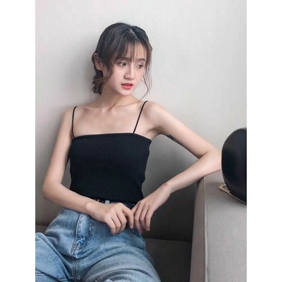 Áo 2 dây nữ sợi tròn dáng body co giãn mềm mịn len tăm mảnh mai quảng châu, Áo 2 dây nữ chất len tăm sợi bún nhiều màu | BigBuy360 - bigbuy360.vn