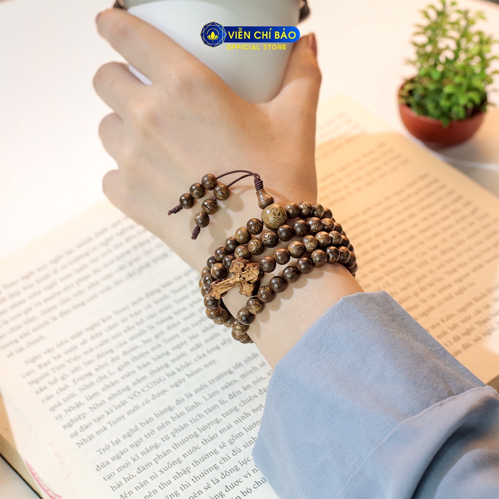 Chuỗi trầm Tốc 108 hạt mix - Thánh giá, Hoa sen,  Phật tổ, Tỳ Hưu thời trang phụ kiện trang sức Viễn Chí Bảo V000814