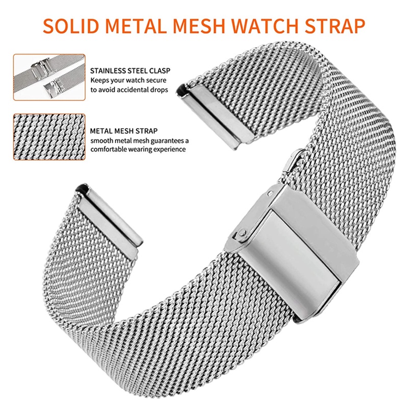 Dây đồng hồ milanese siêu mỏng bằng thép không gỉ 16mm 18mm 20mm 22mm 24 mm thời trang cho nam và nữ