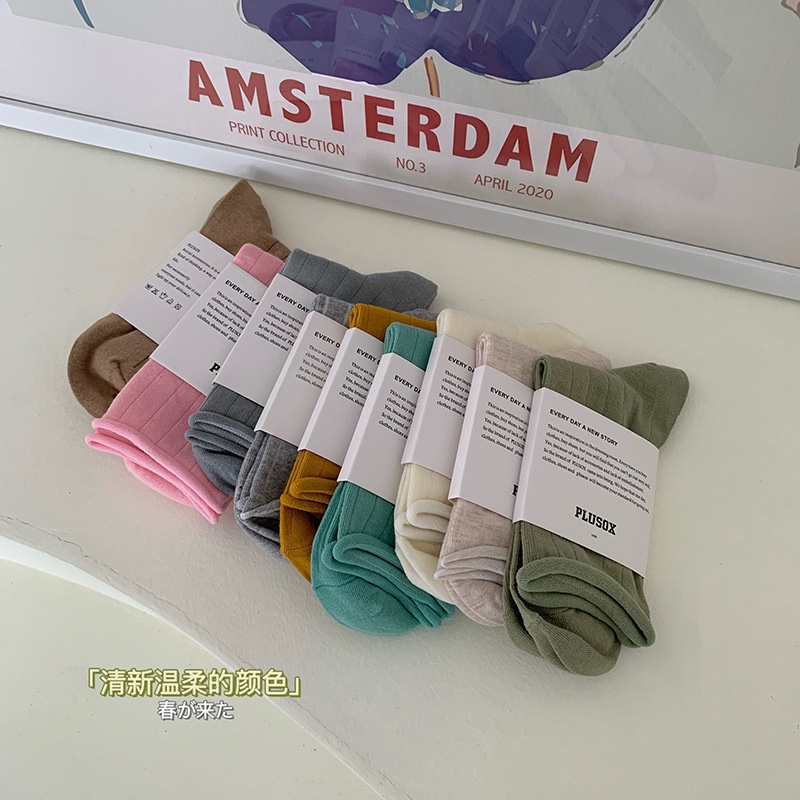 Vớ Ống Lửng Viền Cong Màu Sắc Kem Phong Cách Mùa Hè Mỏng Nhẹ