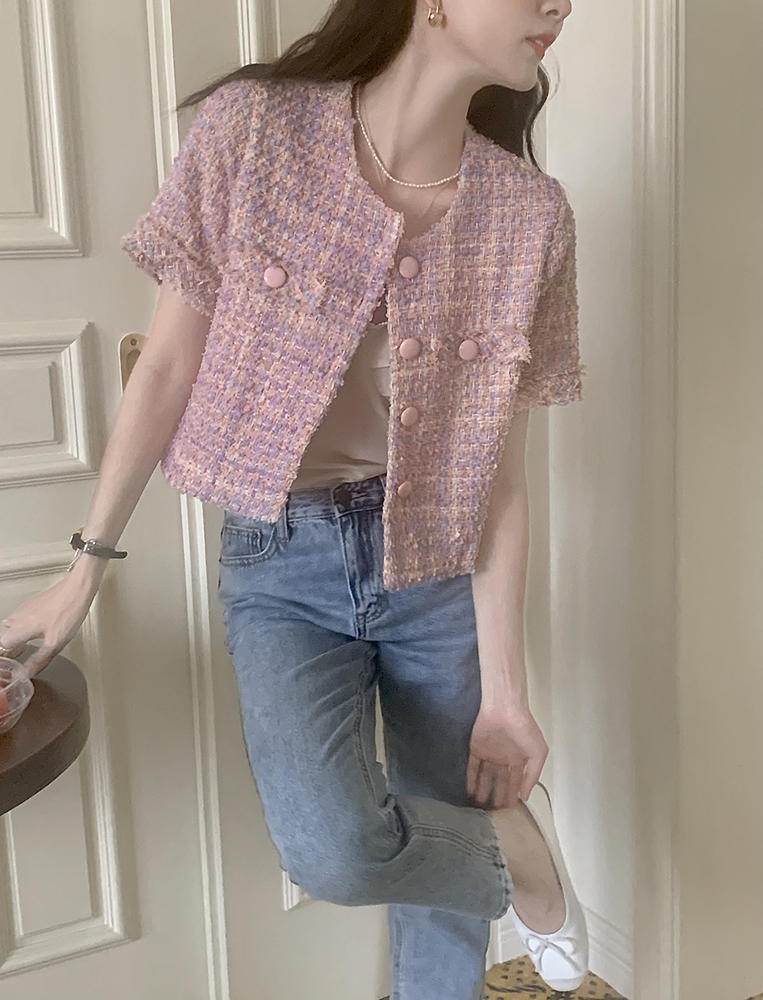 Áo Khoác Vải Tweed Ngắn Tay Thời Trang Retro Thanh Lịch 50773