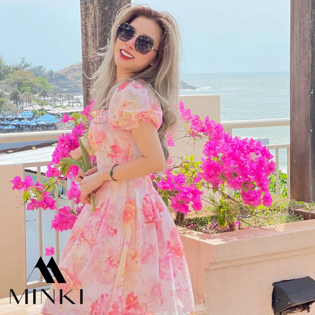 ĐẦM HOA HỒNG VOAN MÚT NGỰC - CHẤT LIỆU CAO CẤP - MÀU HỒNG BÁNH BÈO | BigBuy360 - bigbuy360.vn